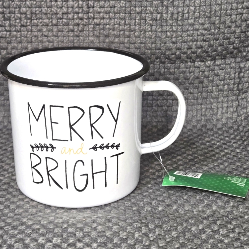 NWT Merry and Bright Christmas  Campfire Style Mug - White/Black Holiday